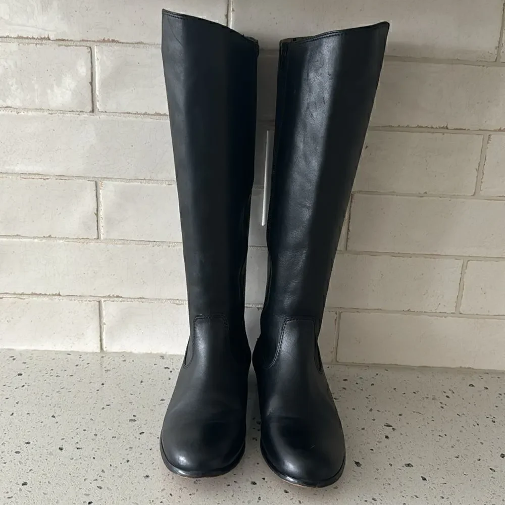 Kenneth Cole NY Mea Women’s Black Leather Knee-High Riding Boots Full Zip Sz 6.5